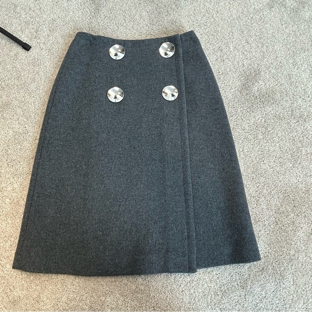 STELLA McCartney gray Pelier wrap front wool cashmere blend button skirt Sz 38 - Picture 7 of 15